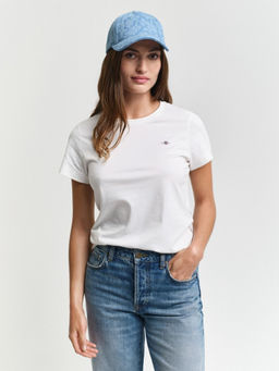 GANT - Women's White Solid Regular Fit Pure Cotton T-Shirt