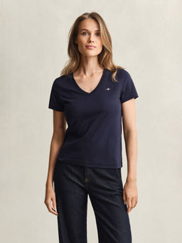 GANT - Women's Navy Blue Solid Regular Fit Pure Cotton T-Shirt