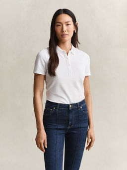 GANT - Women's White Solid Slim Fit Polo T-Shirt