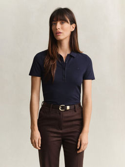 GANT - Women's Navy Blue Solid Slim Fit Polo T-Shirt