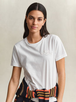 GANT - Women's White Solid Regular Fit Pure Cotton T-Shirt