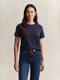 GANT - Women's Navy Blue Solid Regular Fit Pure Cotton T-Shirt