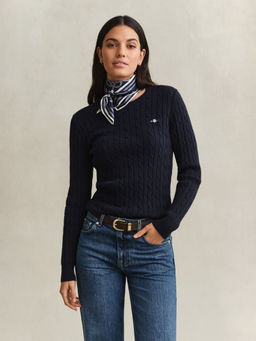 GANT - Women's Navy Blue Textured Slim Fit Sweater