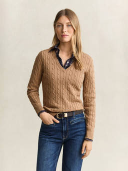 GANT - Women's Light Brown Textured Slim Fit Sweater