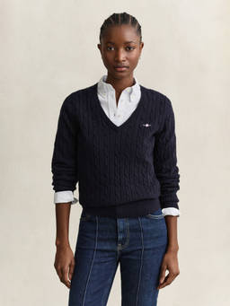 GANT - Women's Navy Blue Textured Slim Fit Sweater