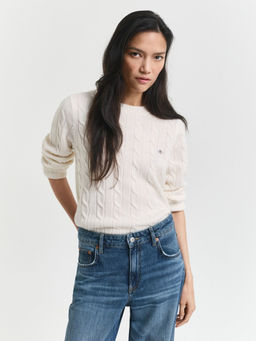 GANT - Women's Cream Textured Regular Fit Lambswool Sweater