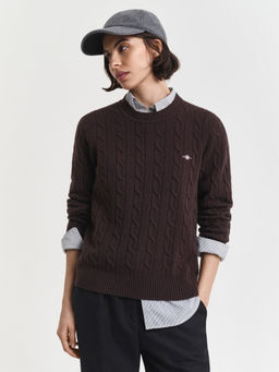 GANT - Women's Dark Brown Textured Regular Fit Lambswool Sweater