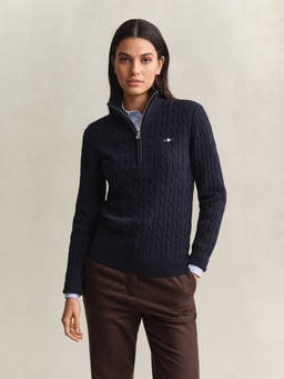 GANT - Women's Navy Blue Textured Regular Fit Sweater