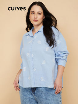 max - Women's Blue Embroidered Shirt