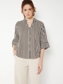 max - Women's Brown Striped Shirt