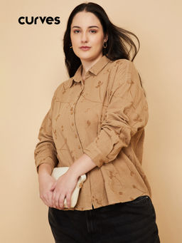 max - Women's Beige Embroidered Regular Fit Shirt