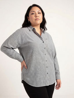 max - Women's Black Striped Regular Fit Shirt