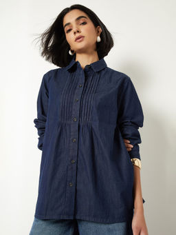 max - Women's Blue Pintuck Denim Shirt