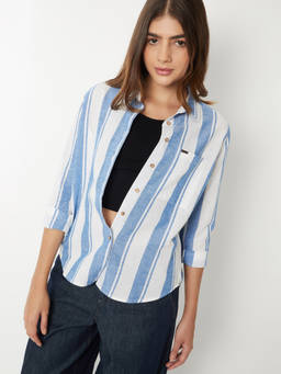 max - Women's Blue Striped Regular Fit Shirt