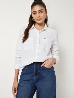 max - Women's White Textured Regular Fit Shirt