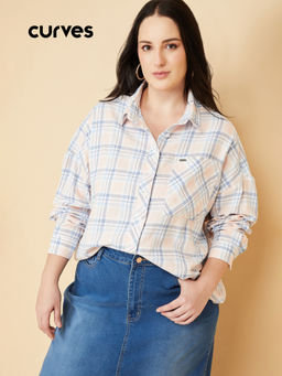 max - Women's Blue Checked Oversized Shirt