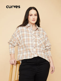 max - Women's Brown Checked Oversized Shirt