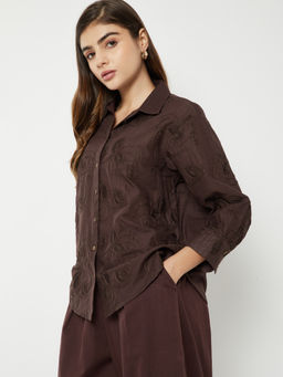 max - Women's Brown Embroidered Shirt