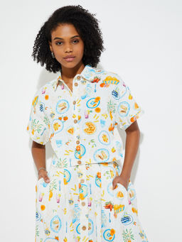 max - URB_N Women's Cream Printed Boxy Fit Shirt