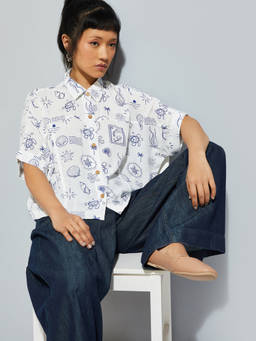max - ALAYA F X URB_N Women's Cream Printed Boxy Fit Shirt