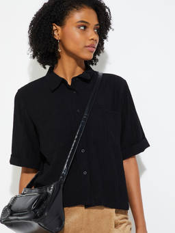 max - ALAYA F x URB_N Women's Black Textured Boxy Fit Shirt