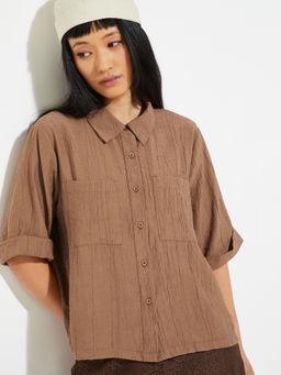 max - ALAYA F x URB_N Women's Brown Textured Boxy Fit Shirt