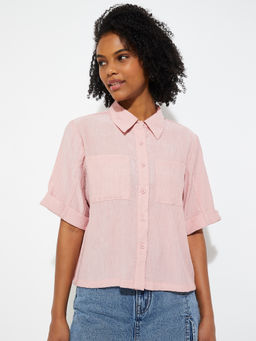 max - ALAYA F x URB_N Women's Pink Textured Boxy Fit Shirt