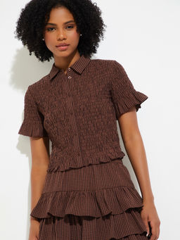 max - URB_N Women's Brown Smocked Comfort Fit Shirt
