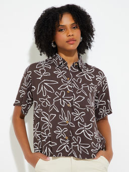 max - URB_N Women's Brown Printed Boxy Fit Shirt