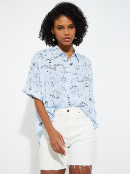 max - ALAYA F x URB_N Women's Blue Printed Oversized Shirt