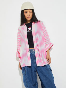 max - ALAYA F x URB_N Women's Pink Striped Oversized Shirt