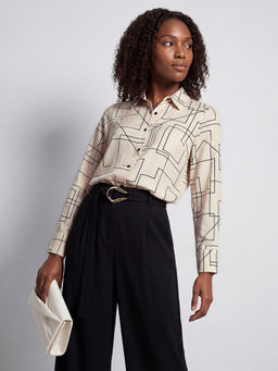 max - Women's Beige Printed Regular Fit Shirt