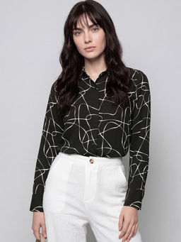 max - Women's Black Printed Regular Fit Shirt