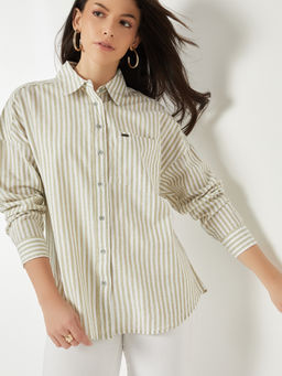 max - Women's Green Striped Oversized Shirt