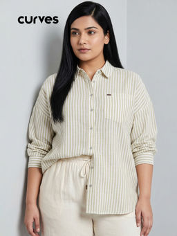 max - Women's Green Striped Oversized Shirt