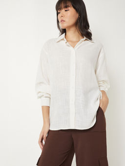 max - Women's Cream Textured Oversized Shirt