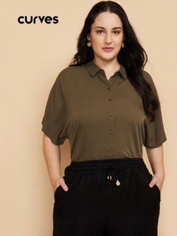 max - Women's Brown Solid Regular Fit Shirt