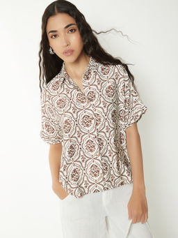 max - Women's Off White Printed Regular Fit Shirt