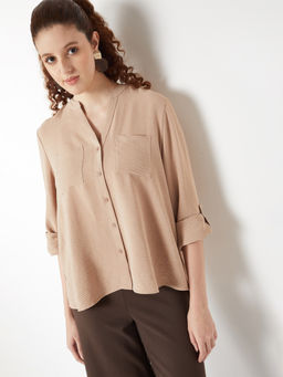 max - Women's Beige Textured Shirt-style Top