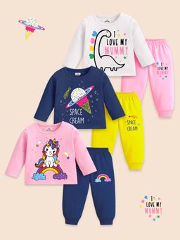 Kuchipoo - Girl Regular Fit Cotton Multi-Colour T-Shirt and Joggers