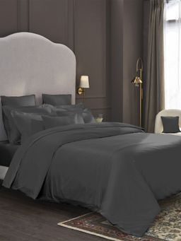 MYTRIDENT - Nectarsoft Solid 1 King Bedsheet With 4 Pillow Cases, 600Tc-Dark Grey (Set of 5)