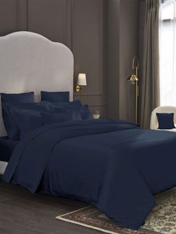 MYTRIDENT - Nectarsoft Solid 1 King Bedsheet With 4 Pillow Cases, 600Tc-Navy Blue (Set of 5)