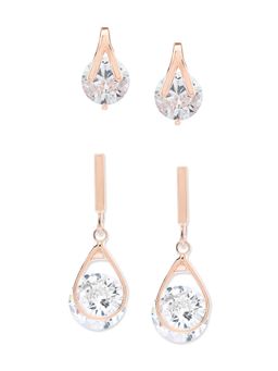 Zaveri Pearls - Rose Gold Contemporary Stud & Drop Earrings-ZPFK12776 (Set of 2)