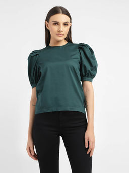 Levi's - Womens Solid Green Collar Neck Top