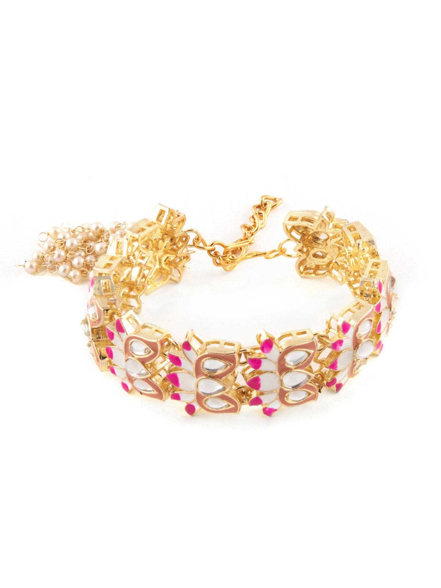 Buy Zaveri Pearls Pink & Peach Meenakari Lotus Design Kundan