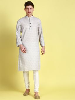 Sanwara - Printed Patterned Cotton Grey Mens Trendy Look Kurta with Payjama (Set of 2)