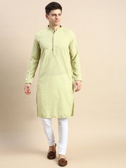 Sanwara - Men Parrot Green Chikankari Indian Style Cotton Kurta and Payjama (Set of 2)