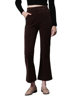 Global Republic - Solid High Rise Brown Flared Trousers