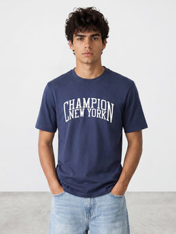 R&B - Men'S Blue Round Neck Graphic Print Relaxed Fit T-Shirt