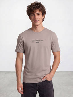 R&B - Men's Beige Round Neck Print Pure Cotton T-Shirt